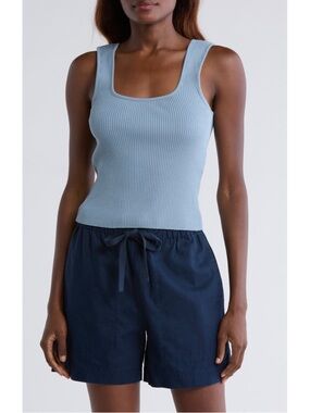 VINCE Topaz Blue Sweetheart Neck Ribbed Knit Crop Tank Size XL
